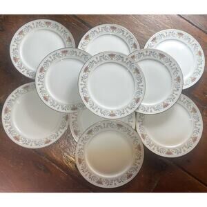 TEN Hutschenreuther 32400 Germany Gold Trim Scroll And Floral Salad Plates EXC!!